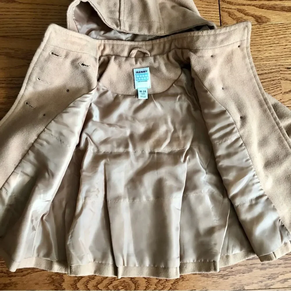 Old Navy Double Breasted Camel Tan Wool Peacoat Toddler Girl Size 18-24 Months